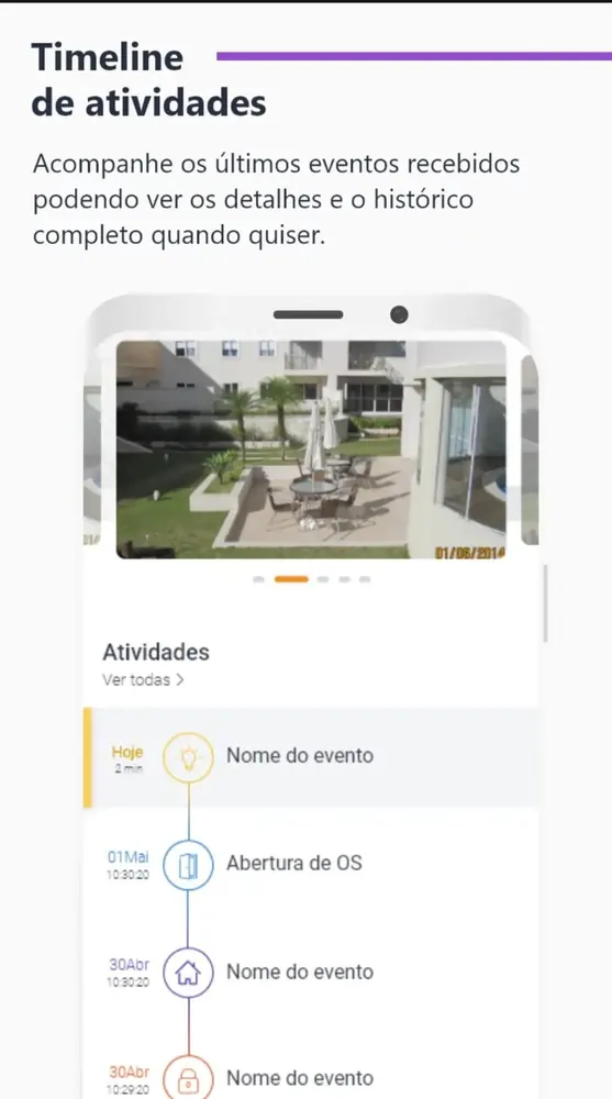 Histórico de eventos e atividades do sistema