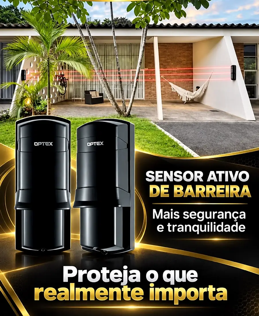 Sensor ativo de barreira instalado para proteger o perímetro de uma casa
