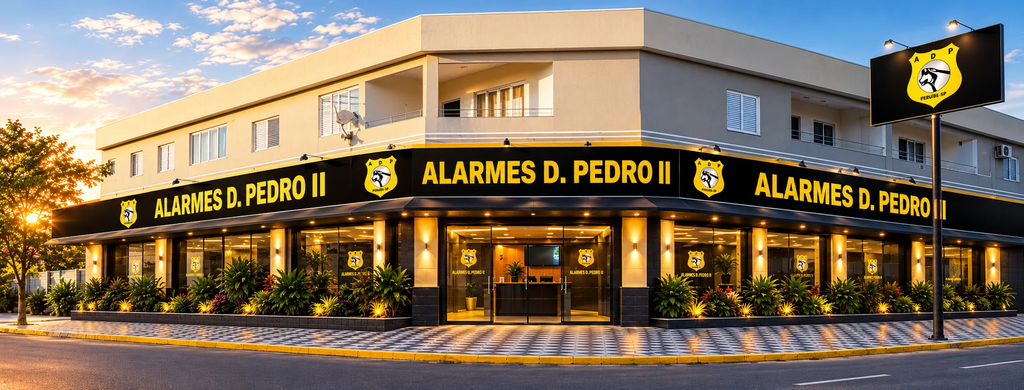 Fachada da Alarmes Dom Pedro II, em Peruíbe